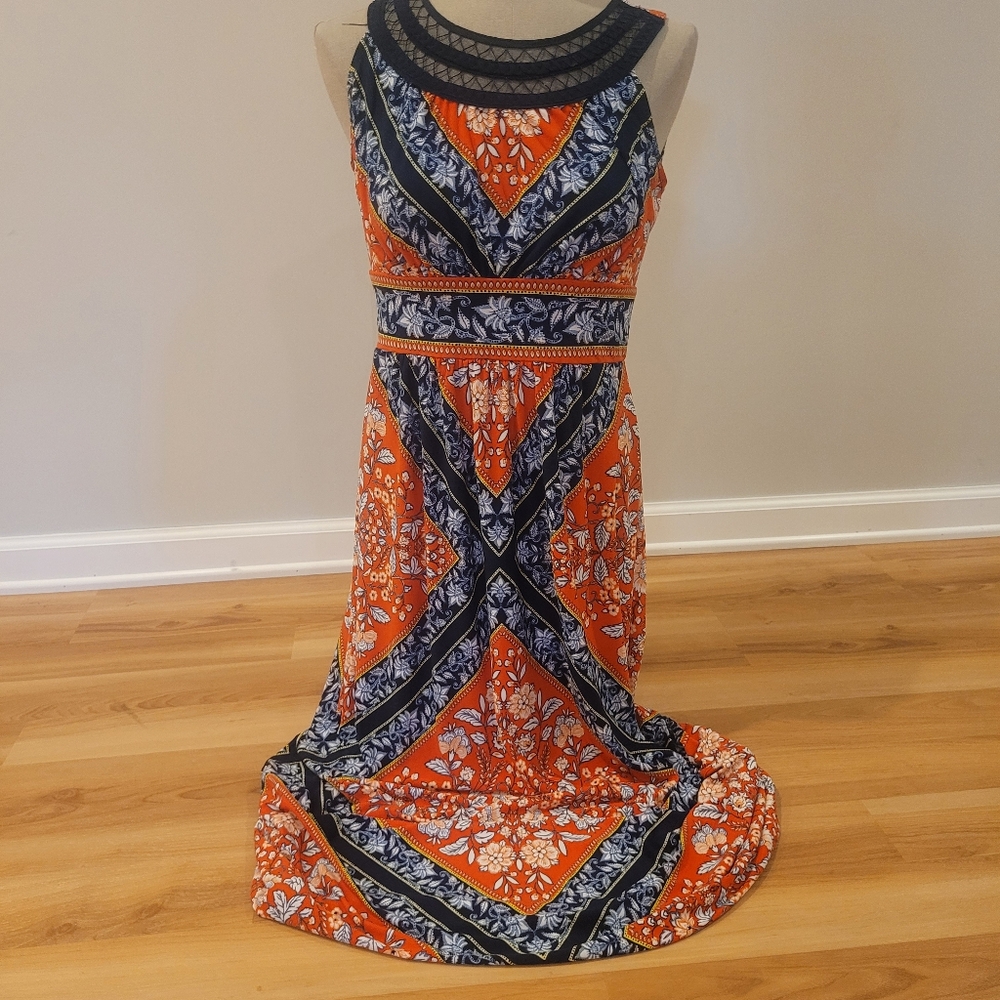 Beautiful Orange and Blue Patterned Women's Dress Size S - Picture 2 of 10